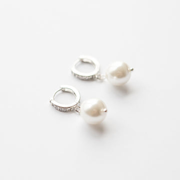 Pearl Drop Crystal Huggie Hoop Earrings_1
