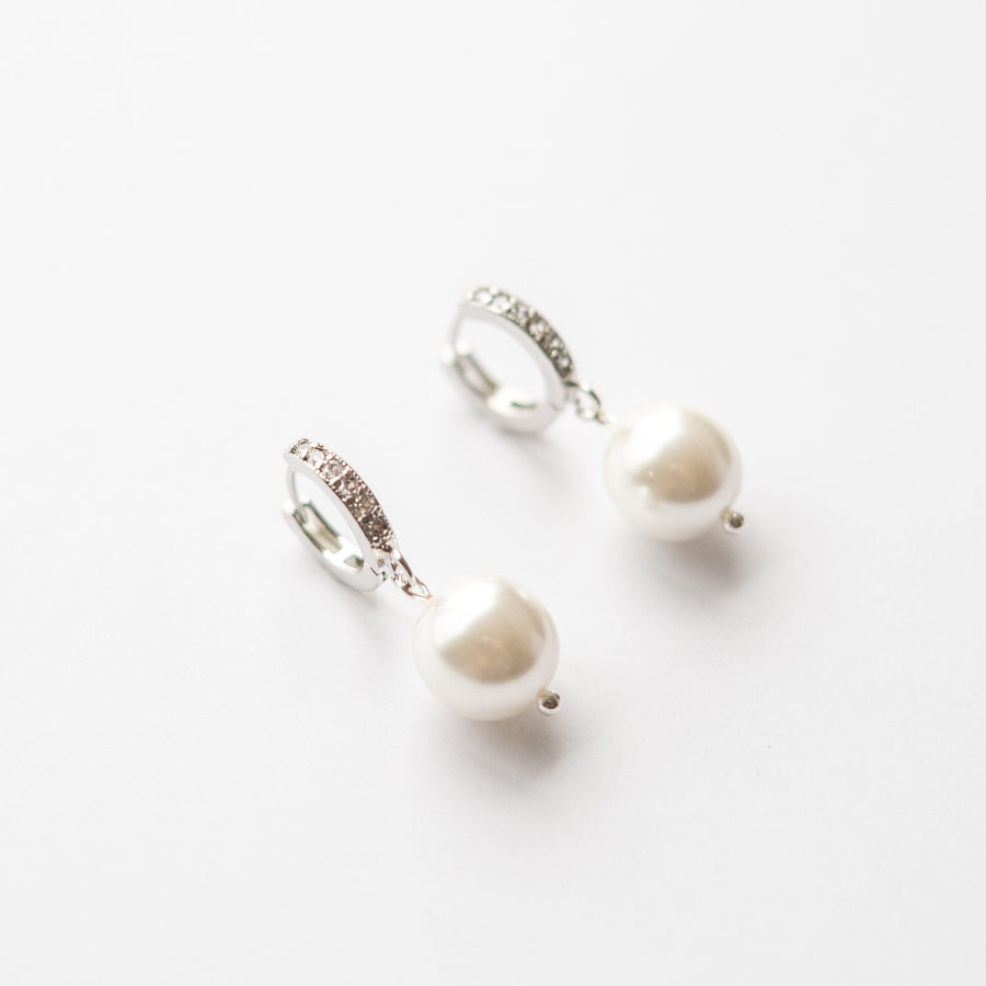 Pearl Drop Crystal Huggie Hoop Earrings