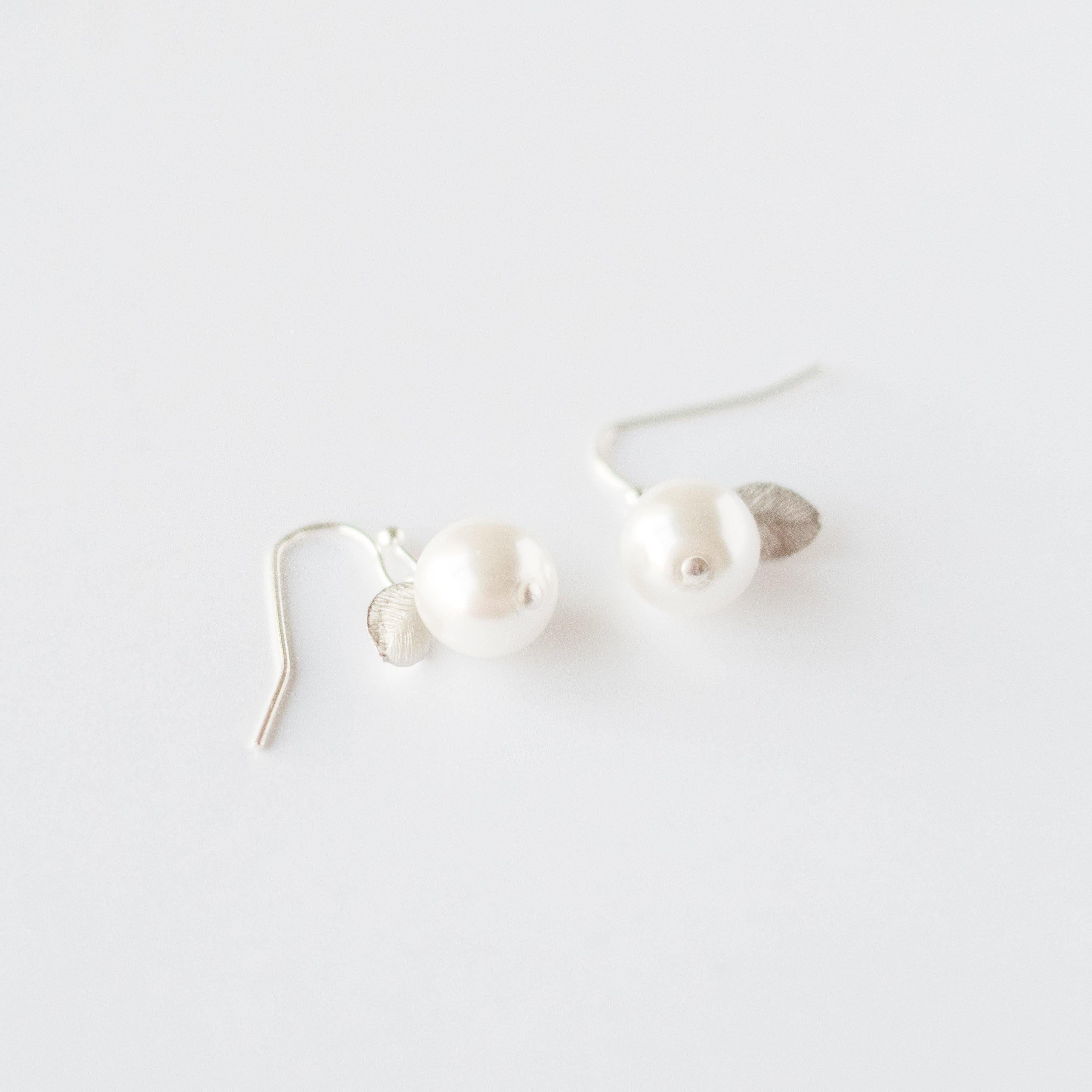 Pearl and Leaf Earrings