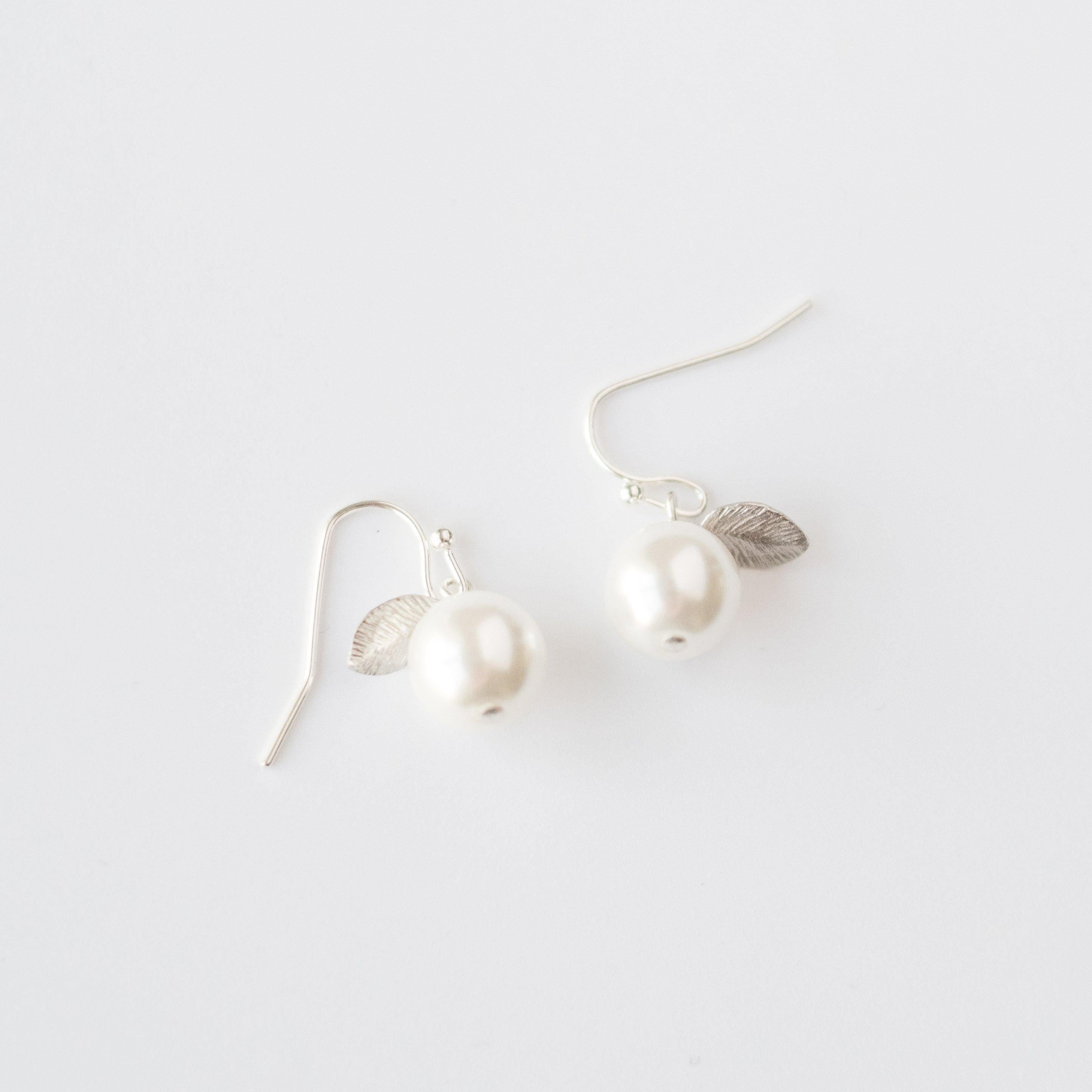 Pearl and Leaf Earrings