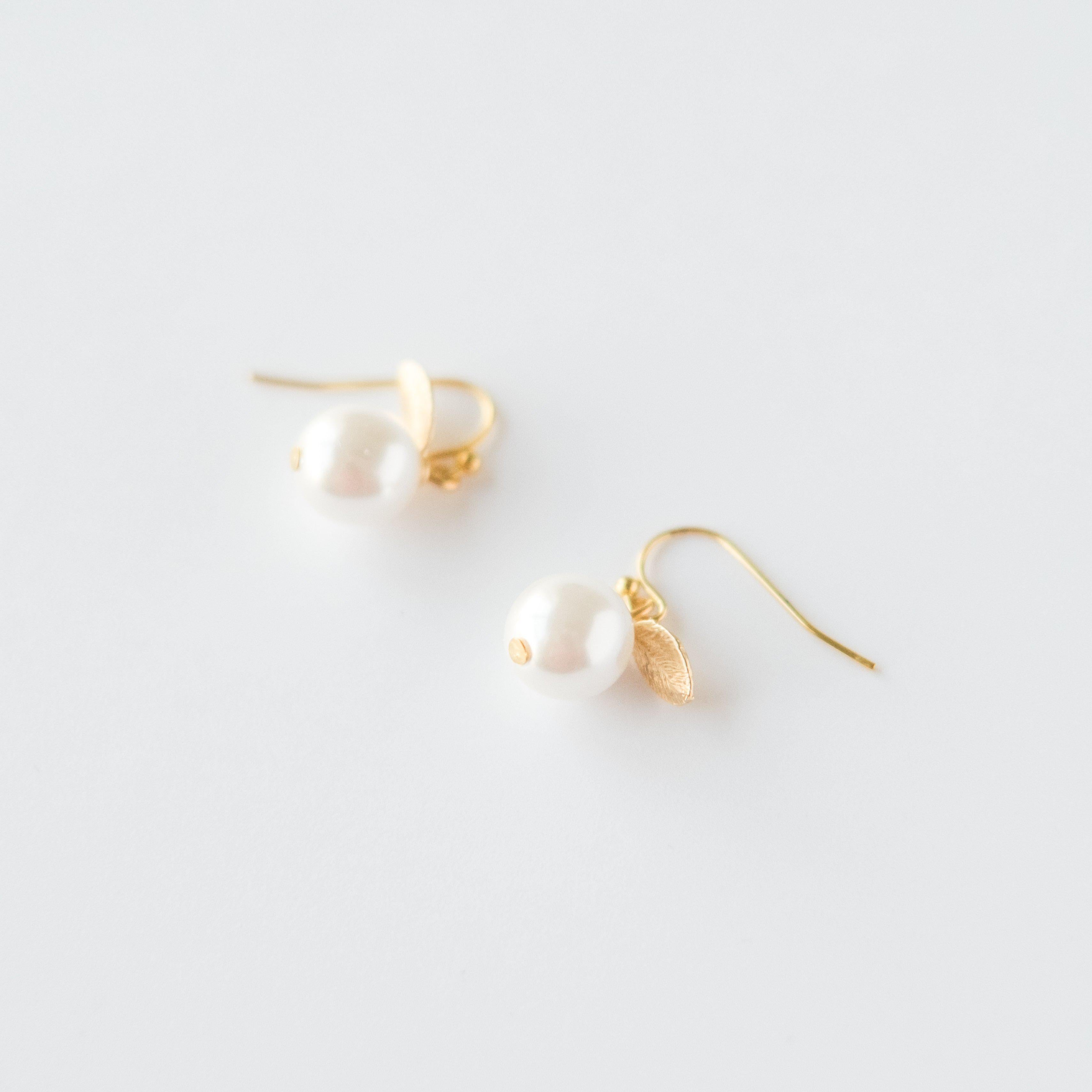 Pearl and Leaf Earrings