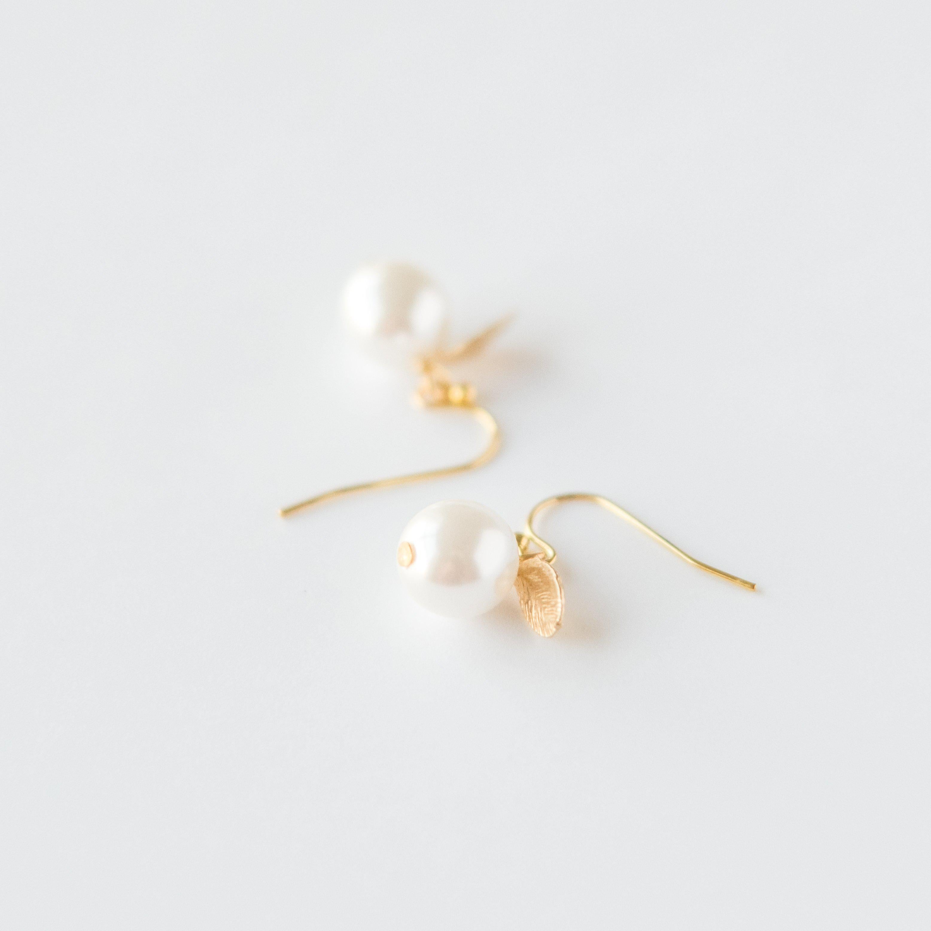 Pearl and Leaf Earrings