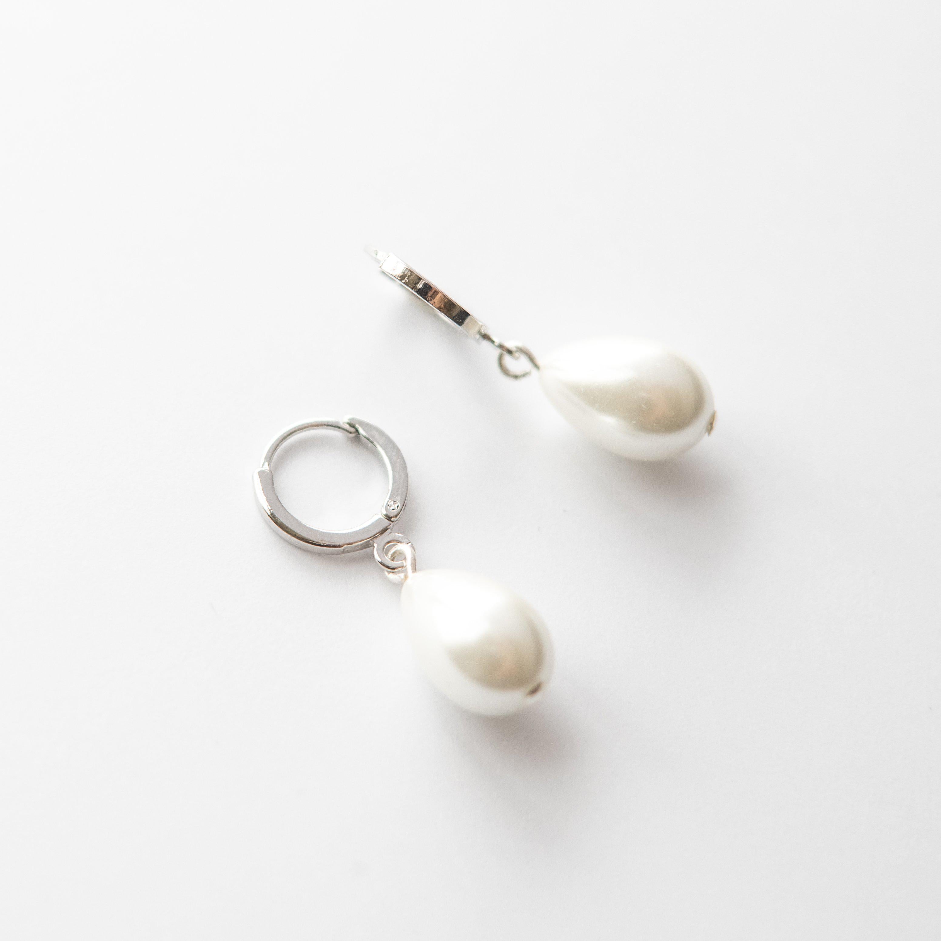 Silver Pearl Huggie Hoop Earrings