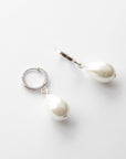Silver Pearl Huggie Hoop Earrings