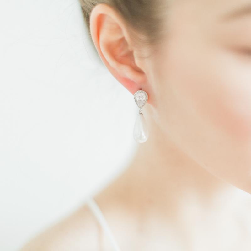 Silver Crystal Pearl Drop Earrings