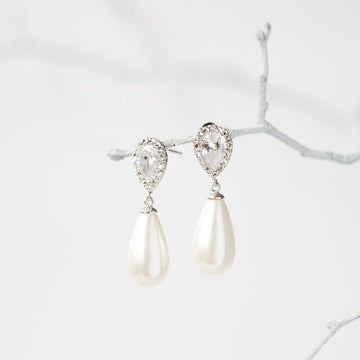 Silver Crystal Pearl Drop Earrings