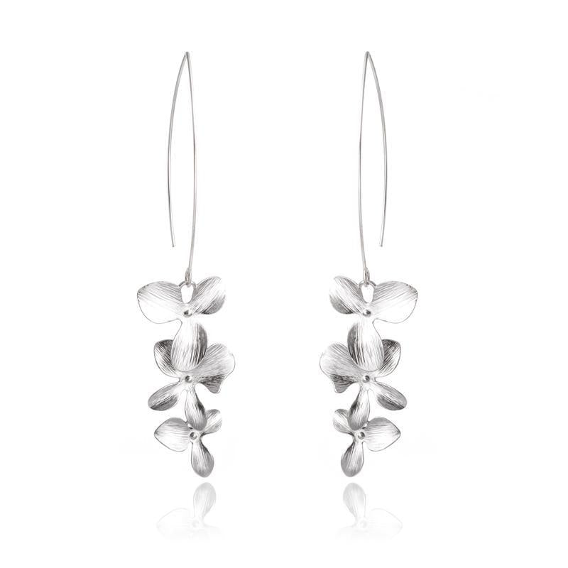 Silver Orchid Flower Earrings