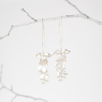 Silver Orchid Flower Earrings